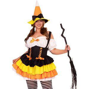Plus Size Two Piece Candy Corn Witch Costume Set